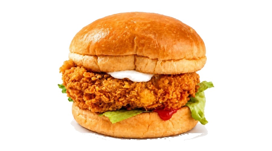 Burger Crispy: crispy fried chicken burger with lettuce and sauces